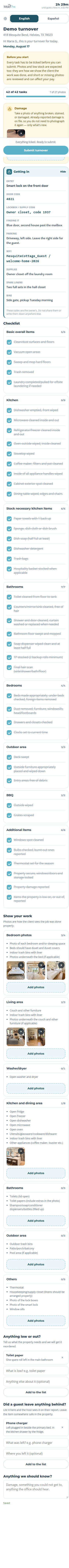 Getting in panel on a sample cleaner's phone, with door code, wifi and parking